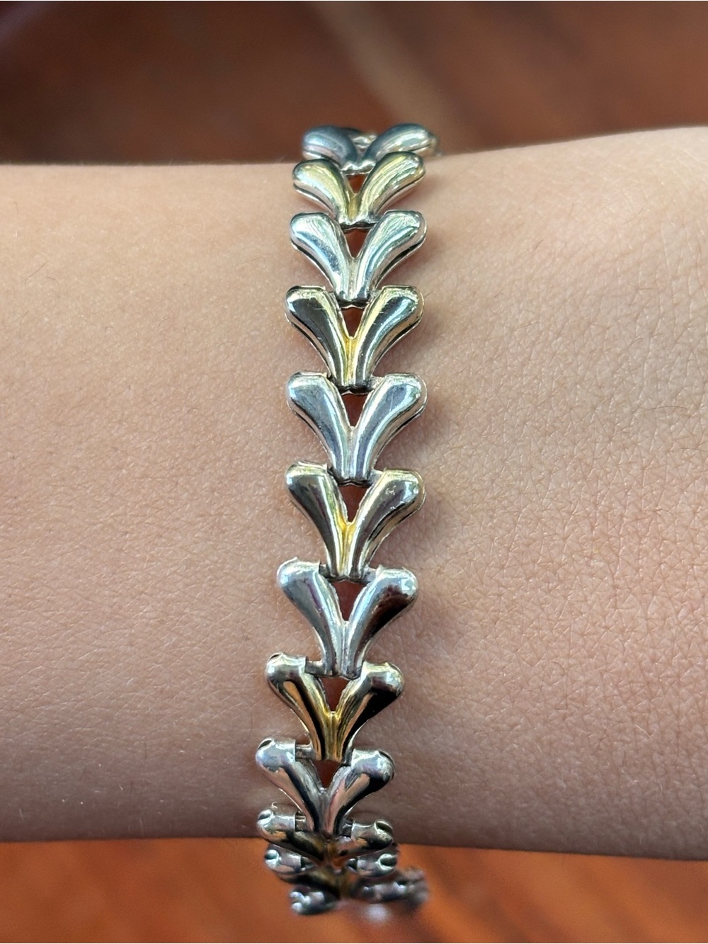 Two-Tone Vintage Chevron 925 Sterling Silver Modernist Bracelet Women’s Jewelry